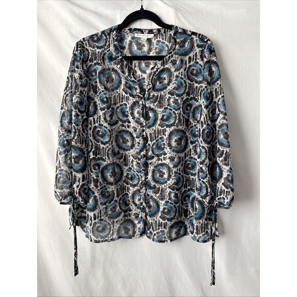 JM Collection Women’s Petite 16 Whimsigoth Sheer Colorful Metallic Blouse Boho - Picture 5 of 12